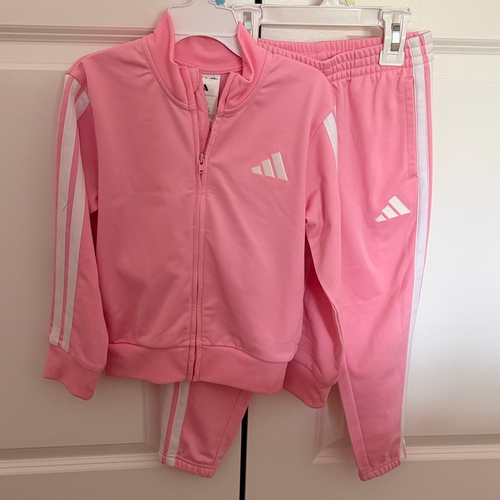 Adidas 2 Piece Track Suit- Pink and White- Girls US 5